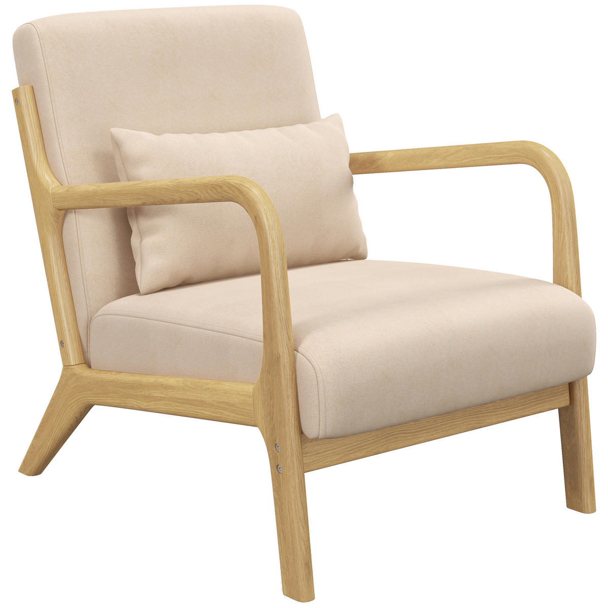ARMLEHNSTUHL DE-13201 3 Kissen & tiefe Sitzfläche Beige - Beige, Holz (78/76/61cm) - ComfortXL
