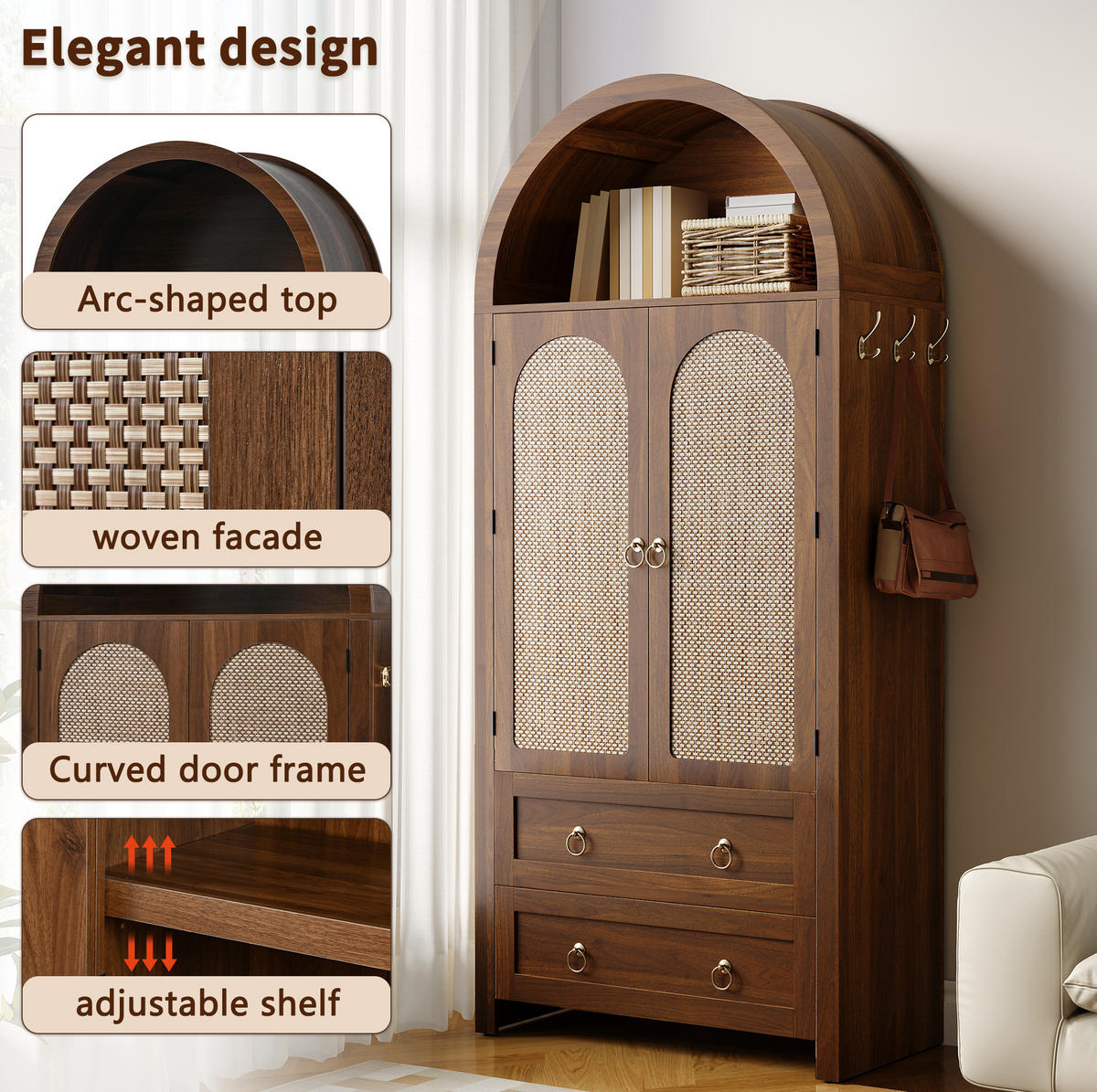 HIGHBOARD 80/180/40 cm Nussbaum aus MDF mit Rattantüren - Nussbaumfarben, Holzwerkstoff (40/180/80cm) - OKMYHOME