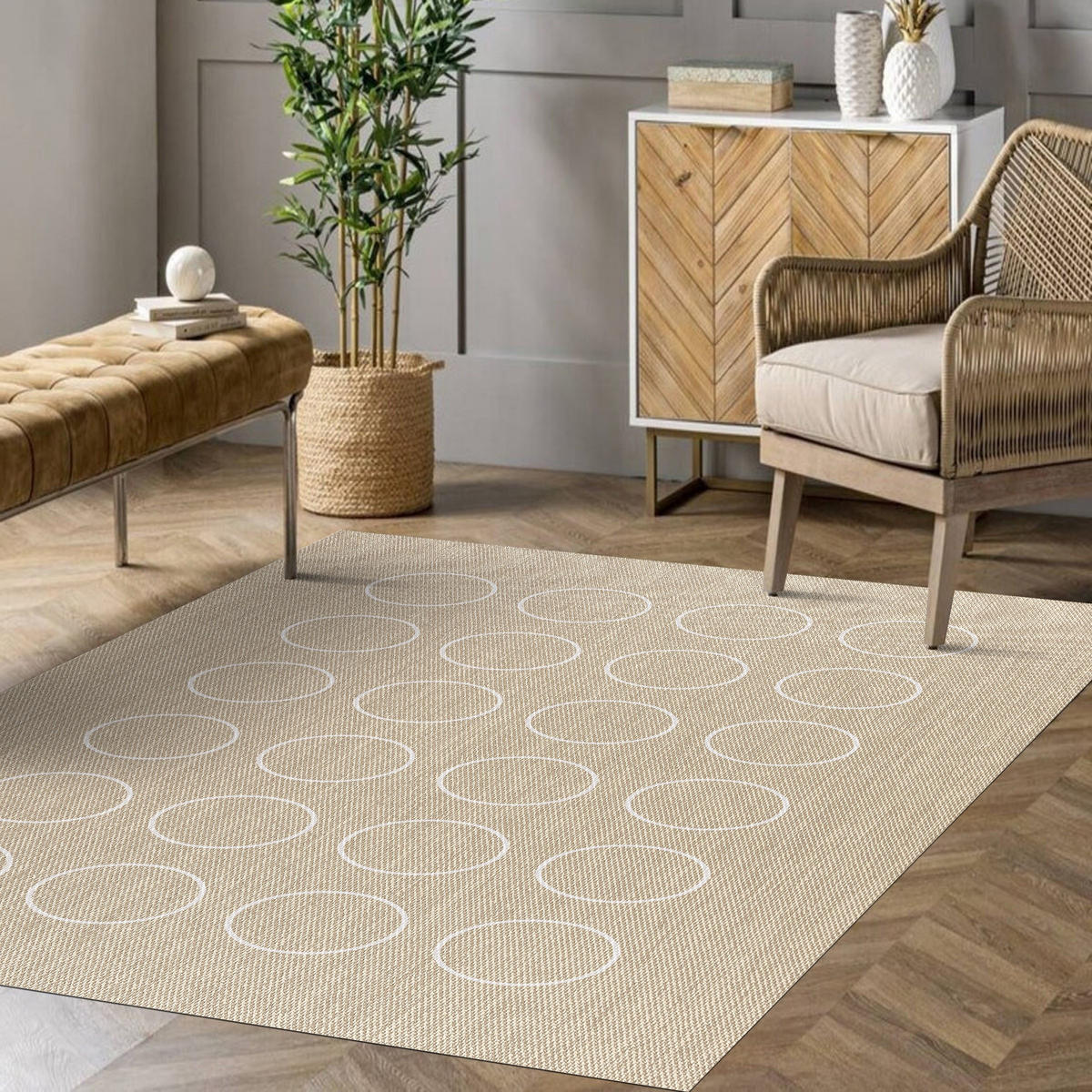 TEPPICH Premium en Vinyle Weiße Kreise 60x200 cm - Cappuccino, Kunststoff (60/200cm) - STORESDECO