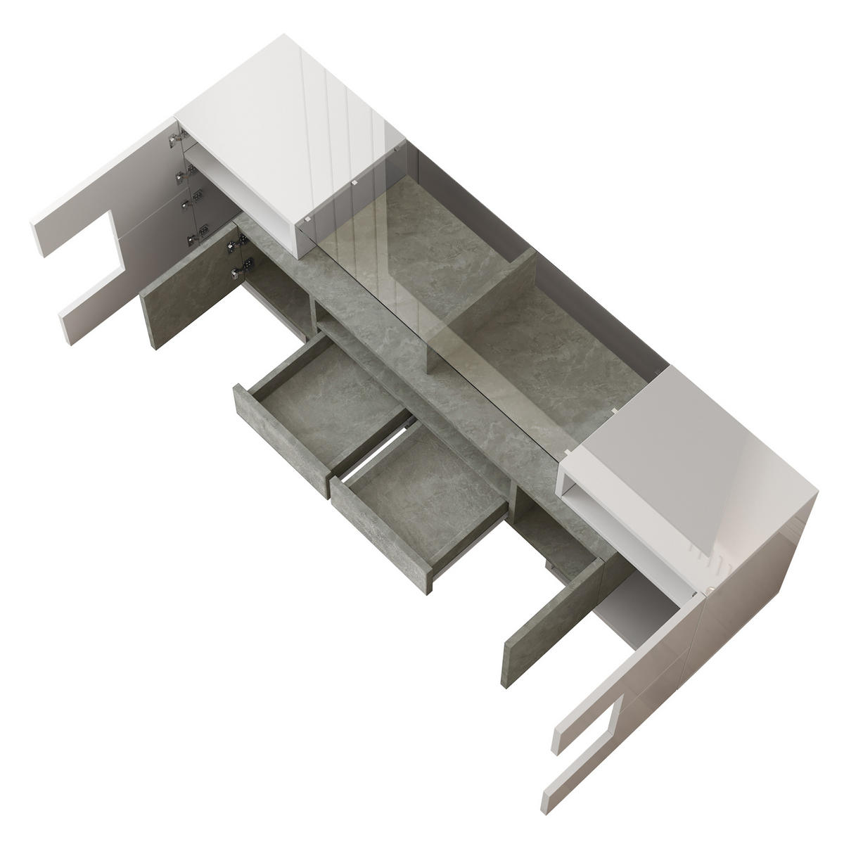 TV ormarić 145/30/51 cm bijelo-beton od iverice s LED rasvjetom i 6 vrata - bijela, drvni materijal (145/51/30cm) - OKWISH