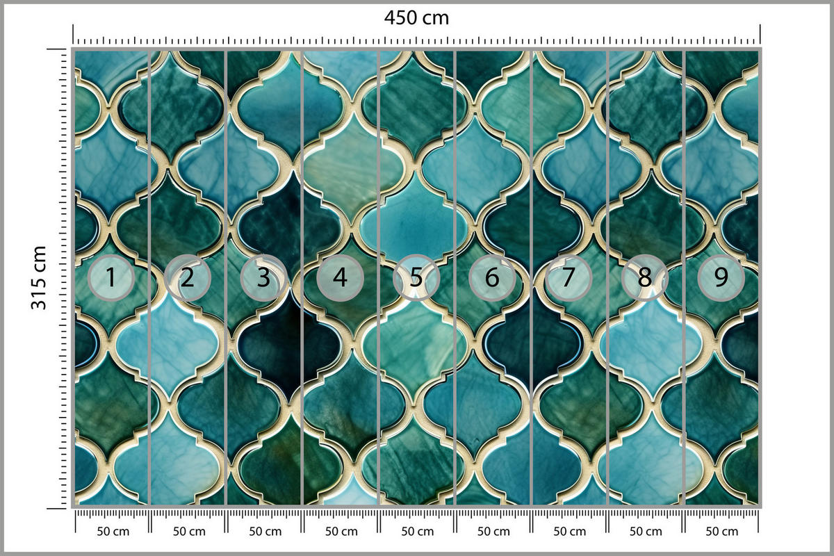 FOTOTAPETE für Küche Formen Türkisfarbenes Marokkanisches Mosaik 450x315 - Türkis, Papier (450/315cm) - Muralo