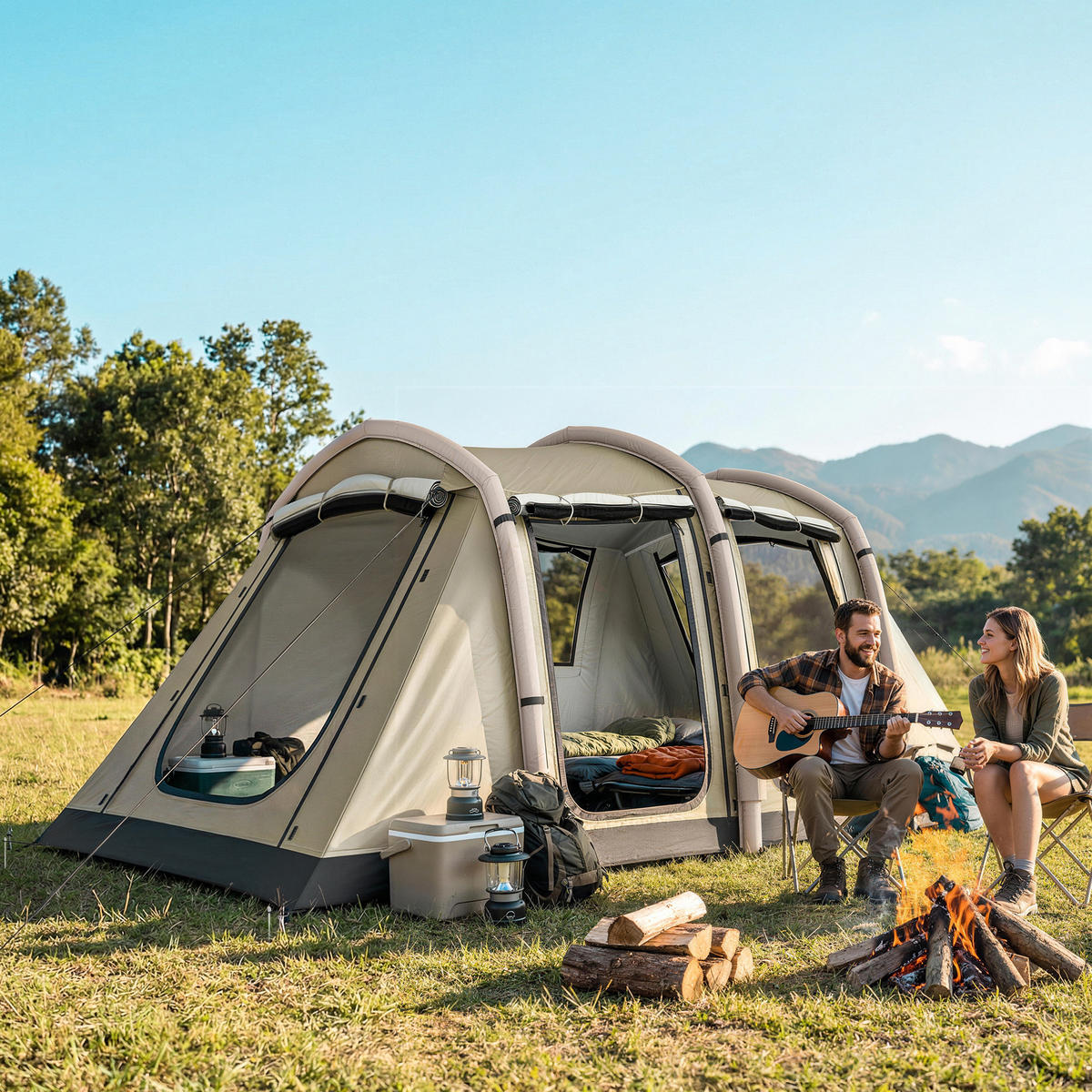 AUFBLASBARES Zelt TPU Polyester Braun - Braun, Textil (265/220/465cm) - Outsunny