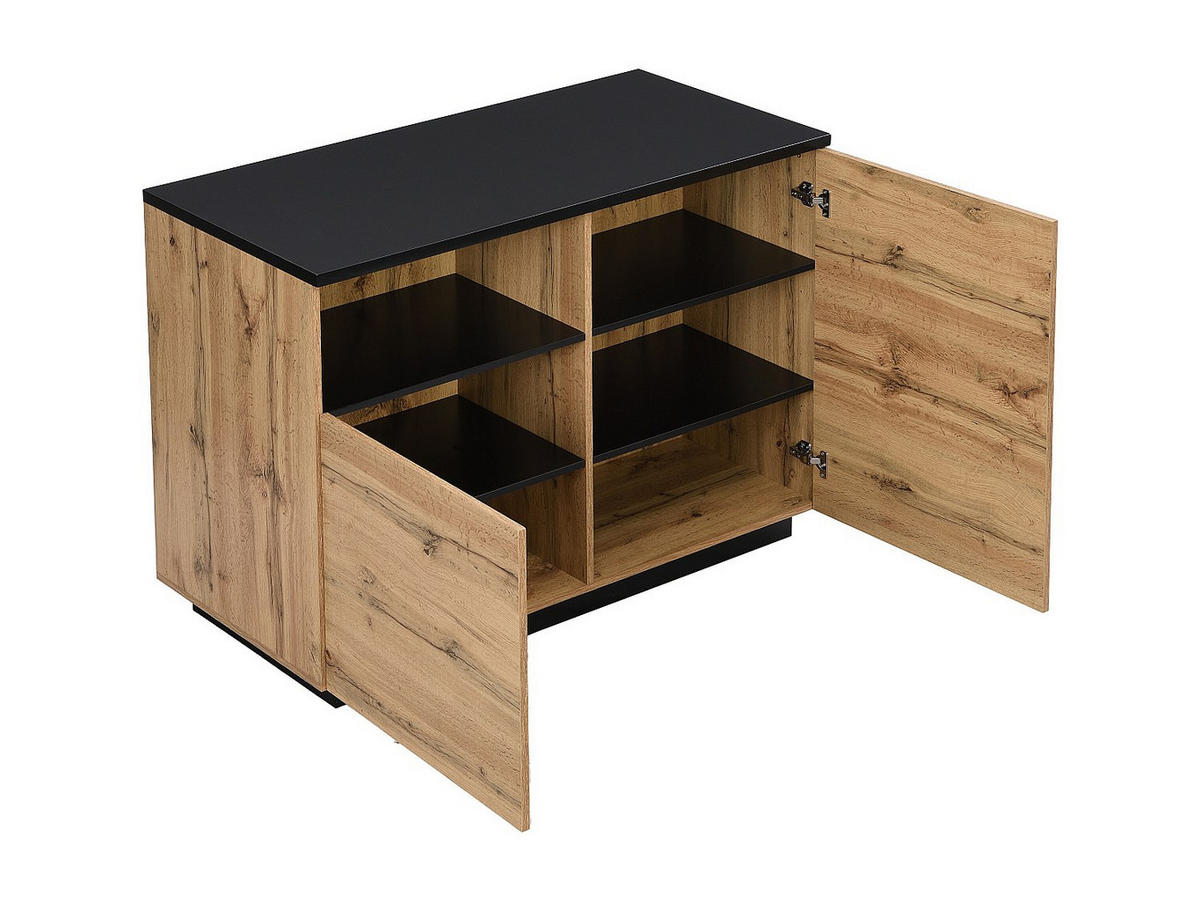 KÜCHENINSEL mit 2 Türen & 1 Ablagefach aus MDF - Holzfarben & Schwarz - CORELINA - Schwarz, Holz (120/90/60cm) - Vente-Unique