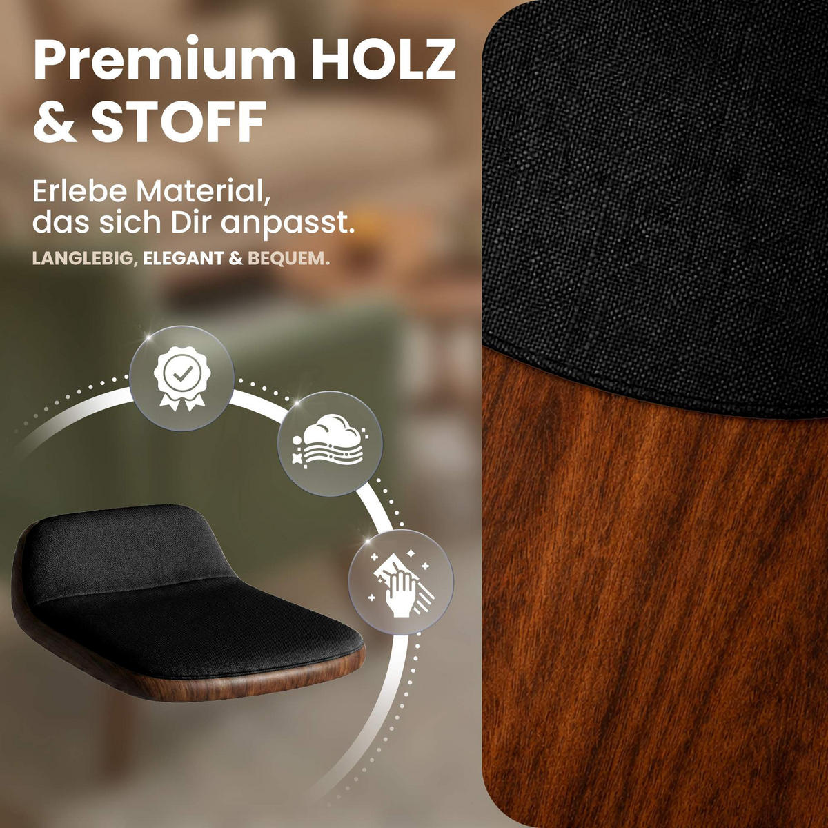 STUHL Stoff Schwarz - Walnussfarben/Schwarz, Holz/Textil (60/75/55cm) - CLP