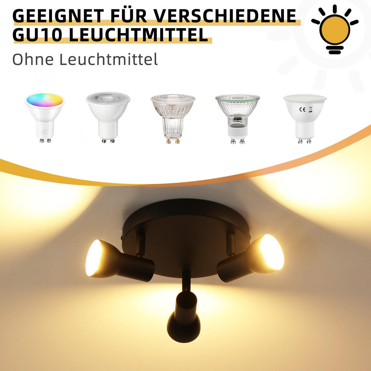 STRAHLER 3 Flammig-GU10 19*13.5*19 - Schwarz, Metall (19/19/13.5cm) - ZMH