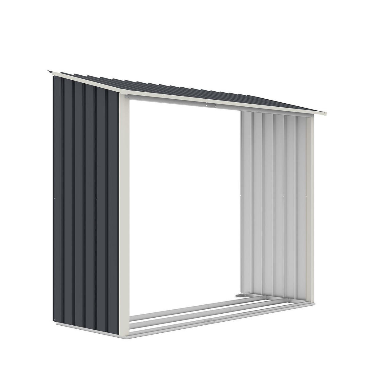 GERÄTESCHUPPEN XL mit Holzunterstand - Anthrazit, Metall (277/192/191cm) - Juskys