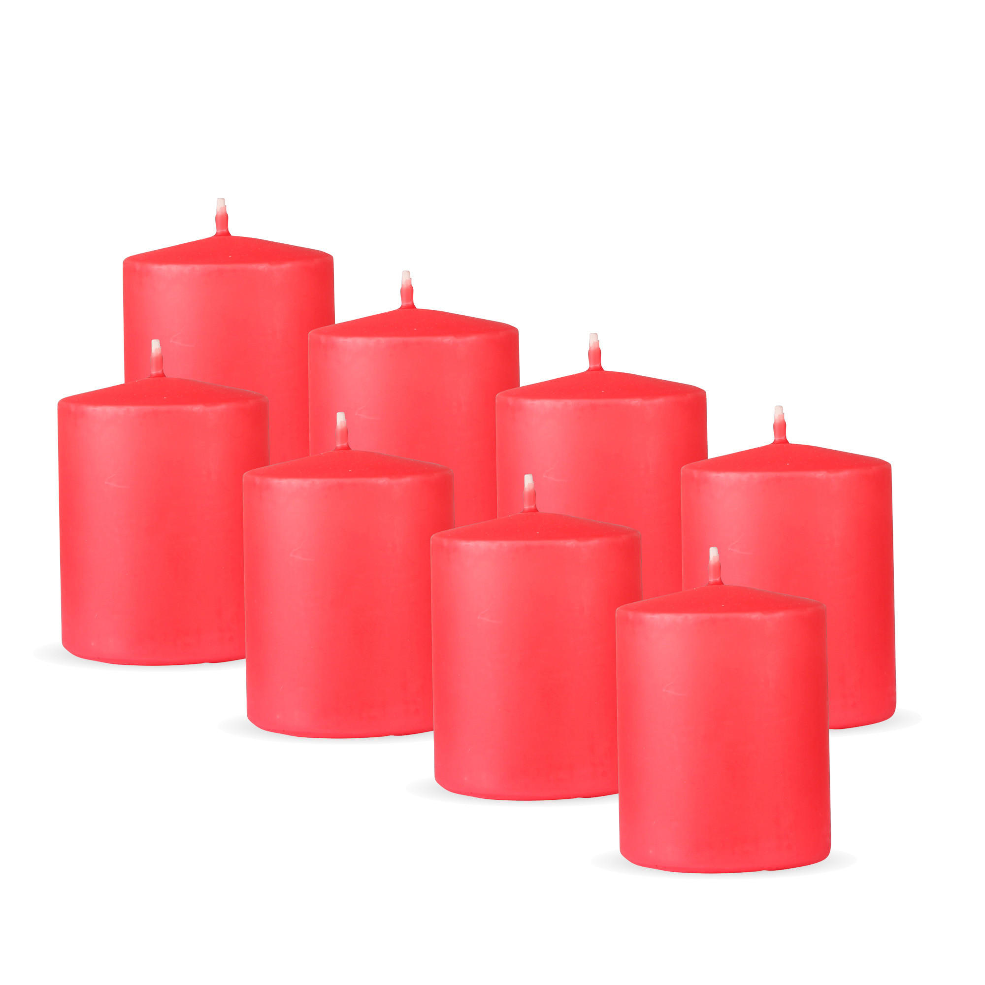 STUMPENKERZEN 8er Pack "Rot", Größe Ø7cm x Höhe: 8 cm - Rot, Naturmaterialien (7/8cm) - Bestlivings