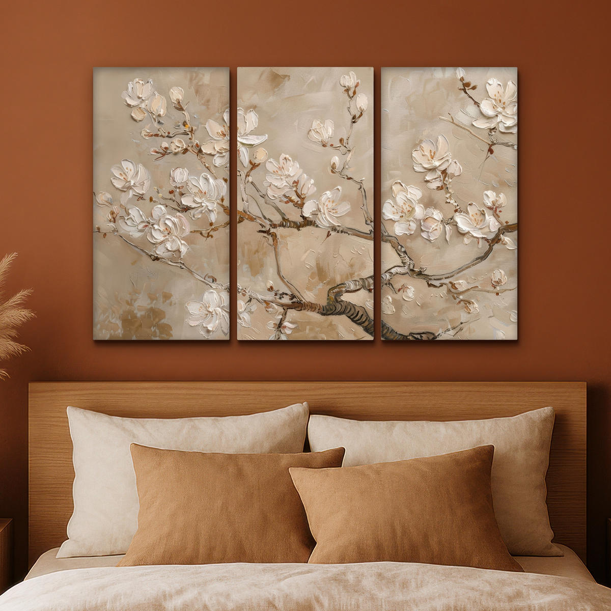 LEINWANDBILD 3er Set Beige - Blüte - Modern 120x80 cm - Greige, Textil (120/80cm) - MuchoWow