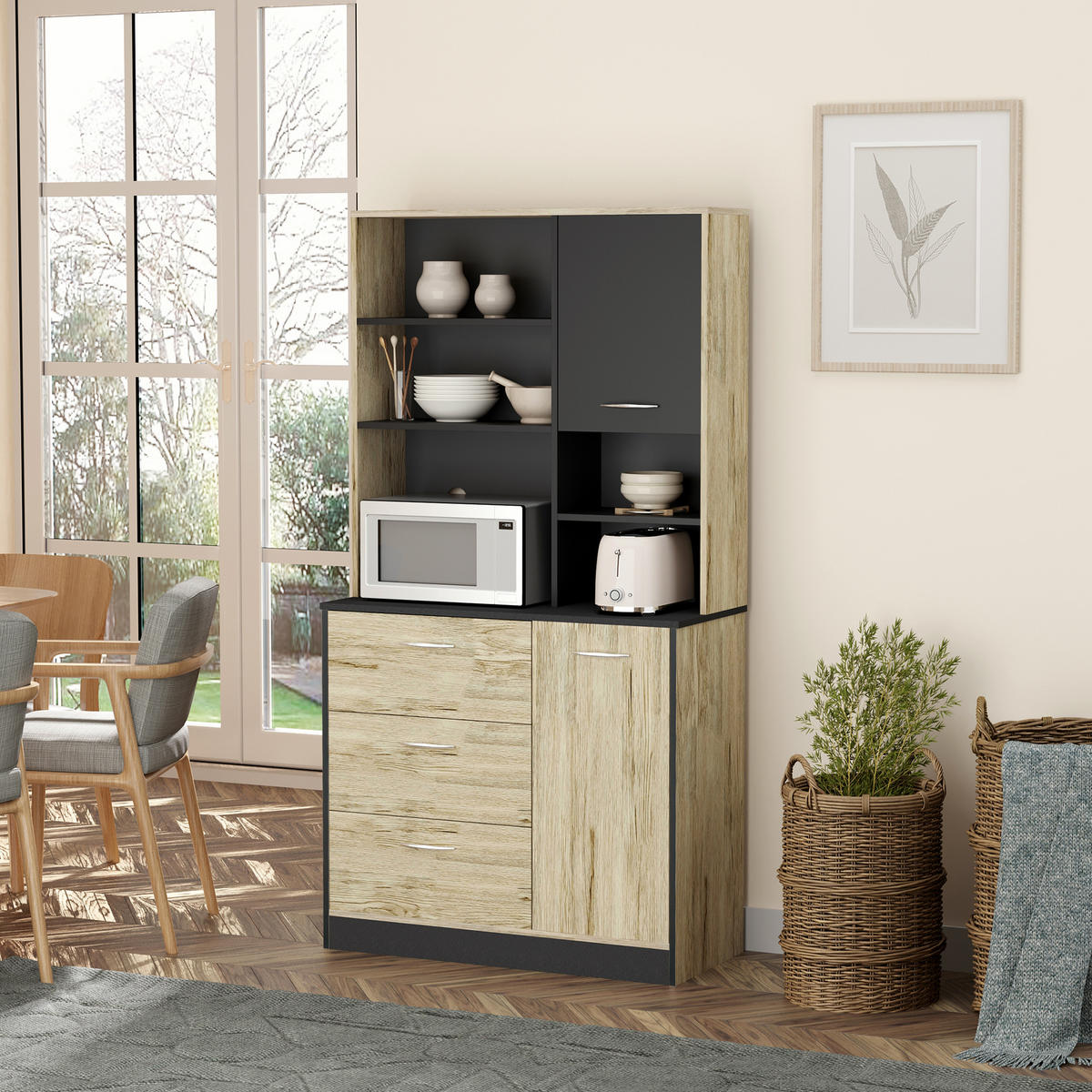 BUFFET DE-10992 2 Türen Eiche hell/Grau - Eichefarben, Holzwerkstoff (39/169/90cm) - ComfortXL