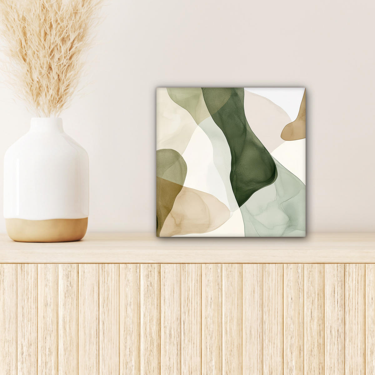 LEINWANDBILD Japandi - Abstrakt - Grün Deko Wohnzimmer 20x20 cm - Multicolor, Textil (20/20cm) - MuchoWow