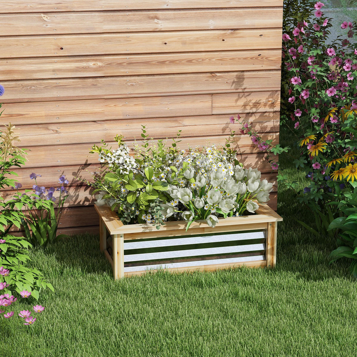 PFLANZENBEET, Kräuterbeet für Garten, Balkon, Natur, 90 x 45 x 30 cm - Naturfarben, Metall (45/30/90cm) - Outsunny