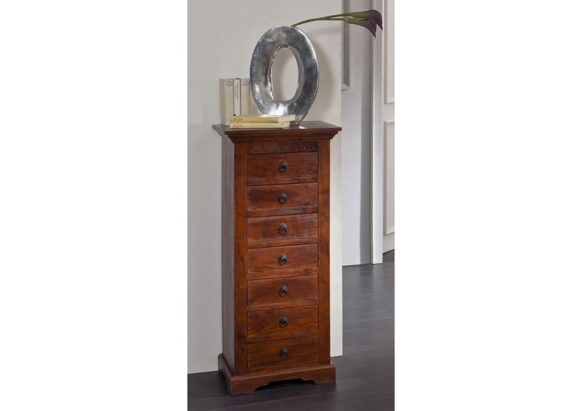 KOMMODE Akazie 47x43x112 nougat lackiert OXFORD #523 - Dunkelbraun, Holz (47/112/43cm) - Massivmoebel24