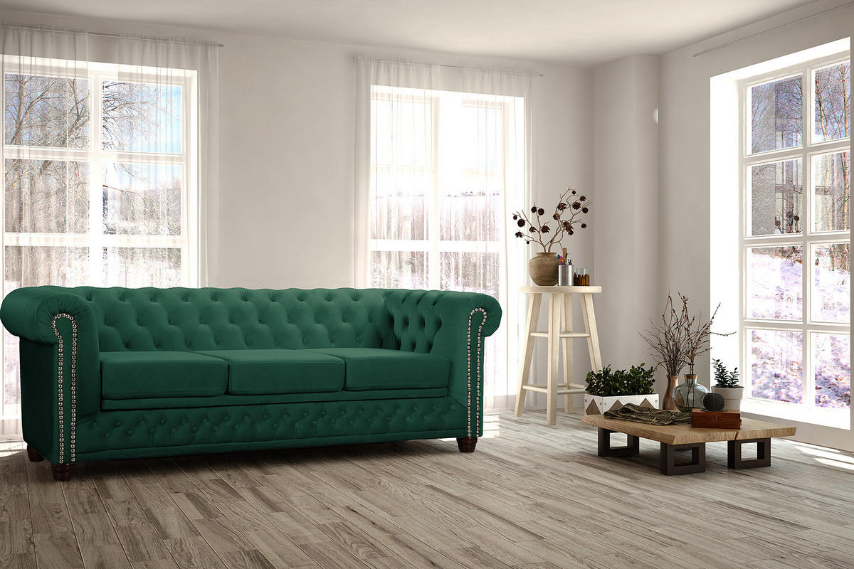 3-SITZER SOFA - Dunkelgrün, Textil (203/72/86cm) - home24