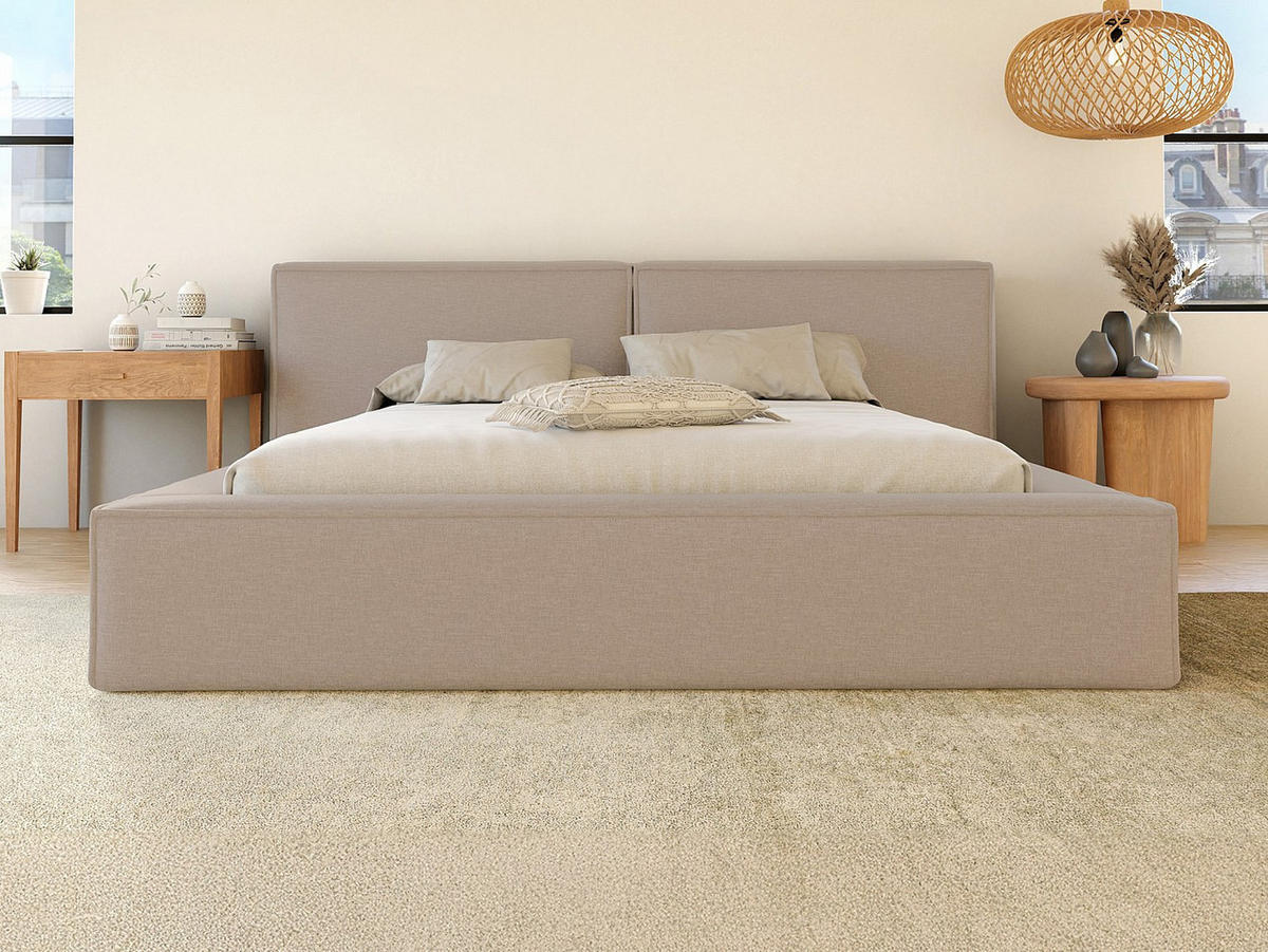 BETT mit Bettkasten - 2 Personen - stoff - beige Timano - Beige, Textil (140/190cm) - Vente-Unique