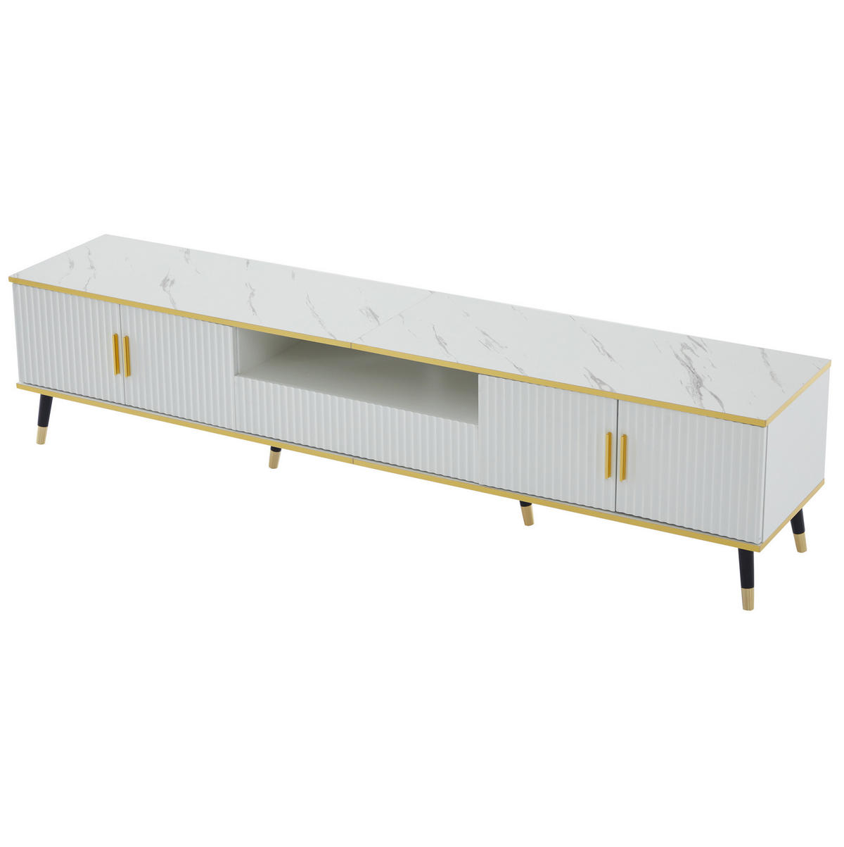 TV-SCHRANK mit Stauraum 200 x 40 x 46 cm Weiß in Marmoroptik - Weiß, Holzwerkstoff (40/46/200cm) - Beauniv