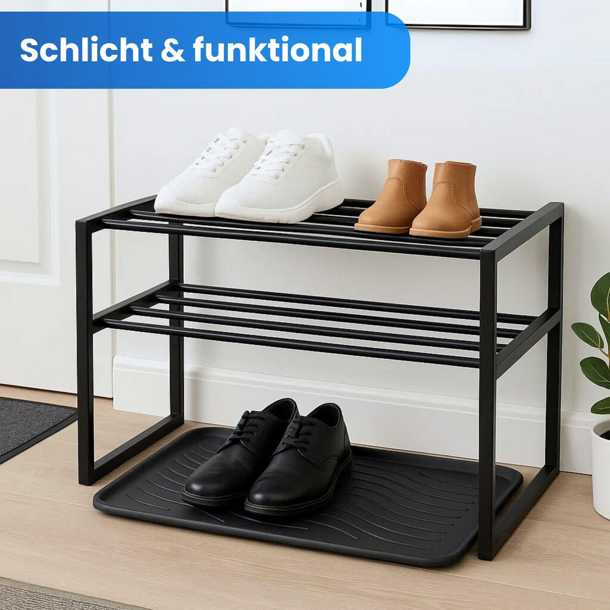 SCHUHABTROPFSCHALE mit hohem Rand (50x38x2,5cm) Schuhablage - wasserdichte Schuhwanne und Abtropfunterlage für Schuhe - Schwarz, Kunststoff (38/50cm) - Bestlivings