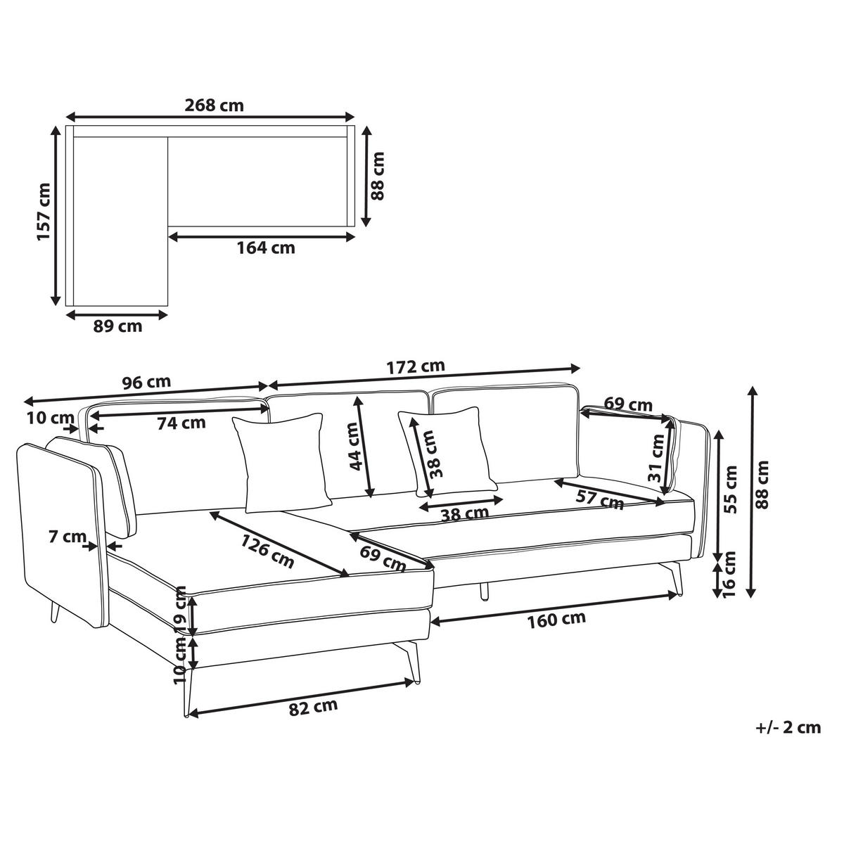 3-SITZER-ECKSOFA Samtstoff Beige Altan - Beige, Textil (268/157cm) - Beliani