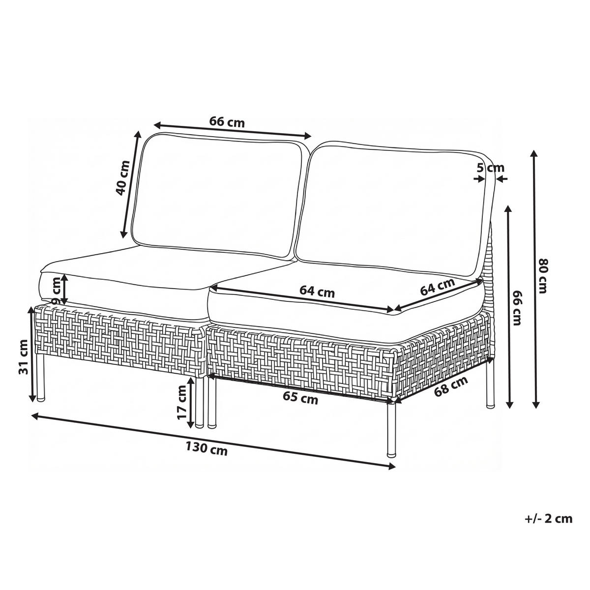ZAHRADNÍ POHOVKA 2-místná bez opěrek rukou Polyratan Světle béžová Omegana - černá/béžová, plast (130/80/68cm) - Beliani