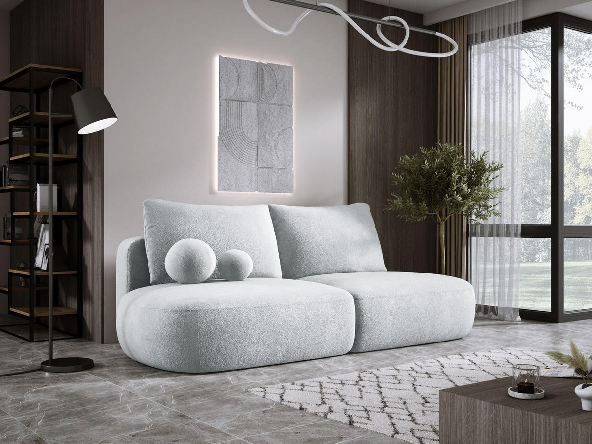 SCHLAFSOFA Moderne BABU mit Schlaffunktion – 3-Sitzer Sofa mit Bettkasten, DL-Automat, 2 Rückenkissen, 2 Zierkissen, 240x90x90 cm, Silber - Silberfarben, Holz/Textil (240/90/90cm) - DomoHome