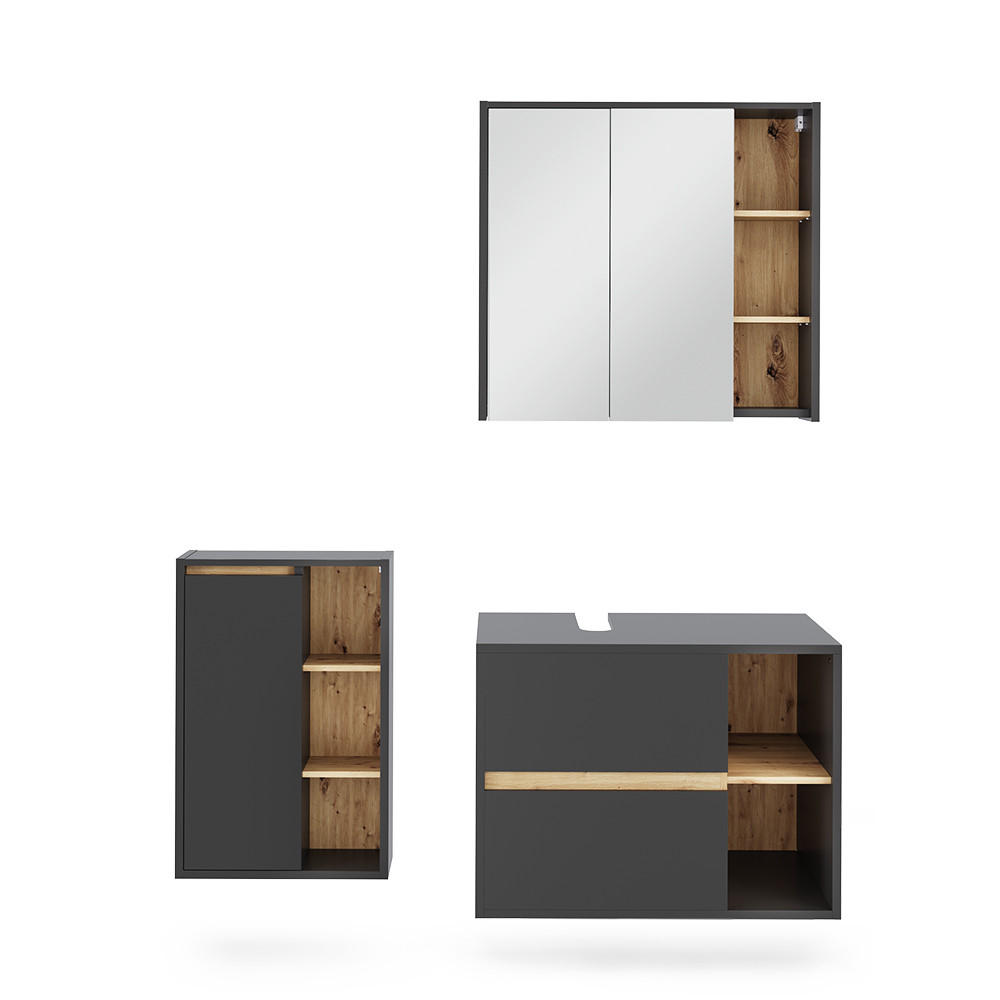 SET MOBILIER BAIE Viola, Gri/Stejar artizanal, 3 piese