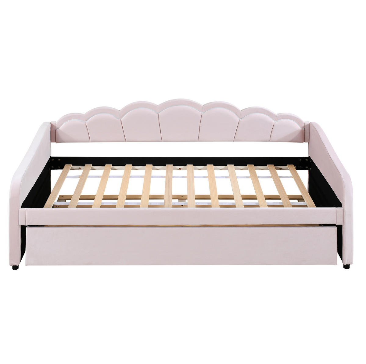 BETT 90/200 cm in Rosa mit Ausziehbett und LED-Kopfteil, inkl. Lattenrost - Rosa, Textil (90/200cm) - BEAOK