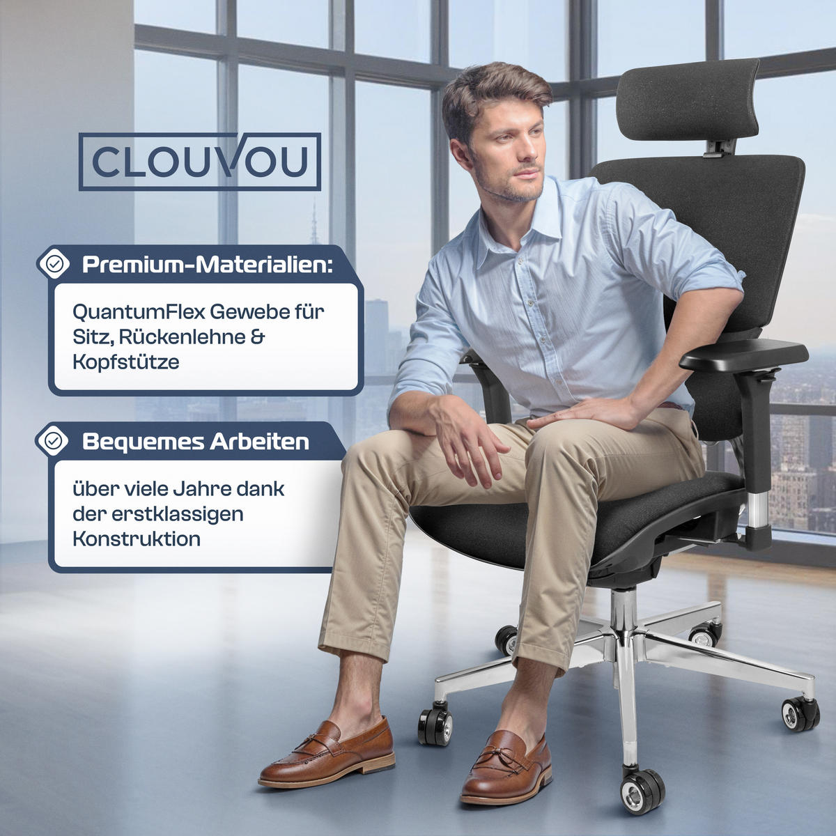 BÜROSTUHL MasterSeat Schwarz - Silberfarben/Schwarz, Kunststoff/Textil (70/135/70cm) - Clouvou