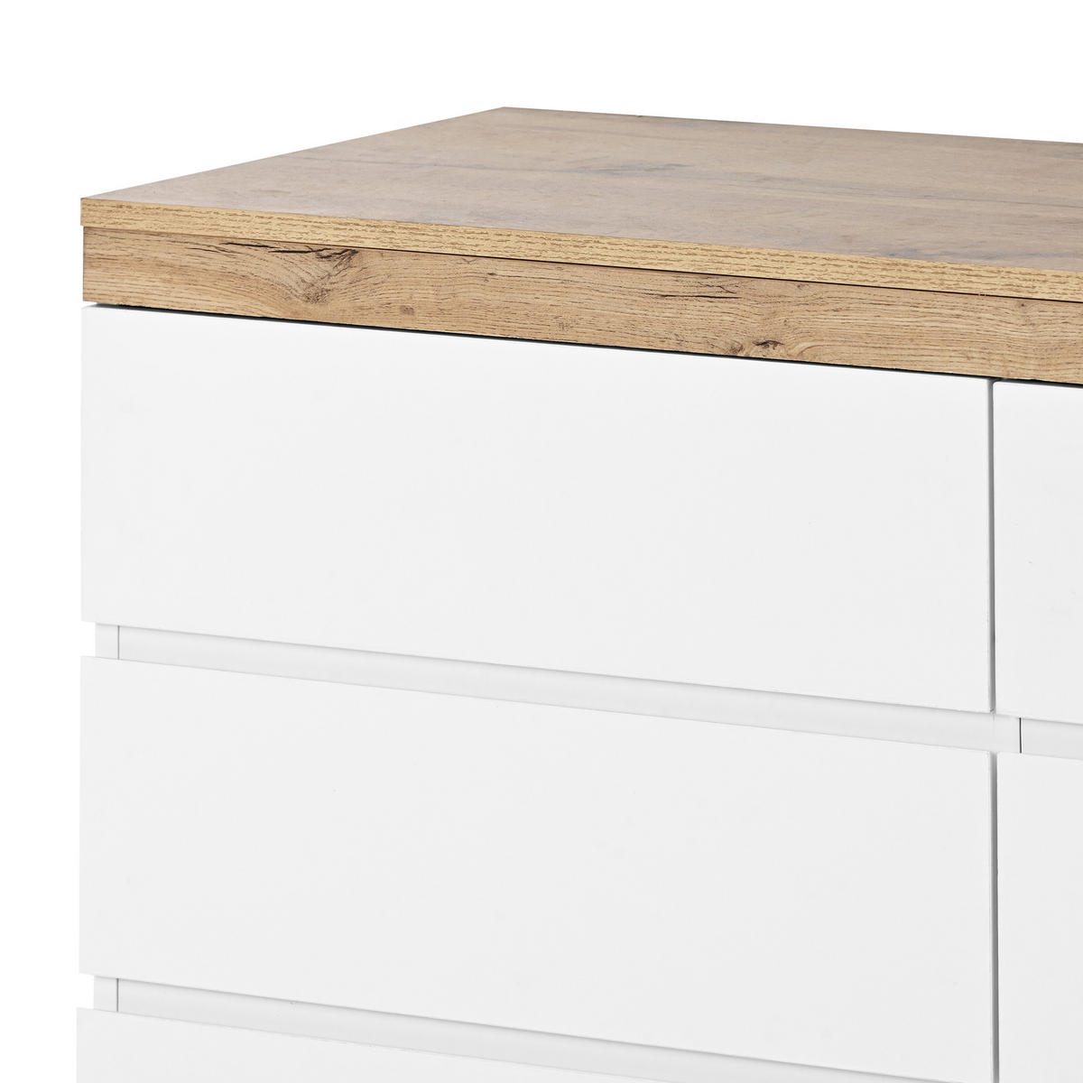 SIDEBOARD in Weiß und Eiche Kommode mit 6 Schubladen und Schließfach für Schlafzimmer und Wohnzimmer, B110/T40/H67.5cm - Eichefarben/Weiß, Holzwerkstoff/Metall (110/67.5/40cm) - STILVORA