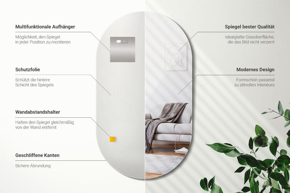 SPIEGEL 46x80 cm Unregelmäßiges - Transparent, Glas (46/80/0.4cm) - Wallfluent