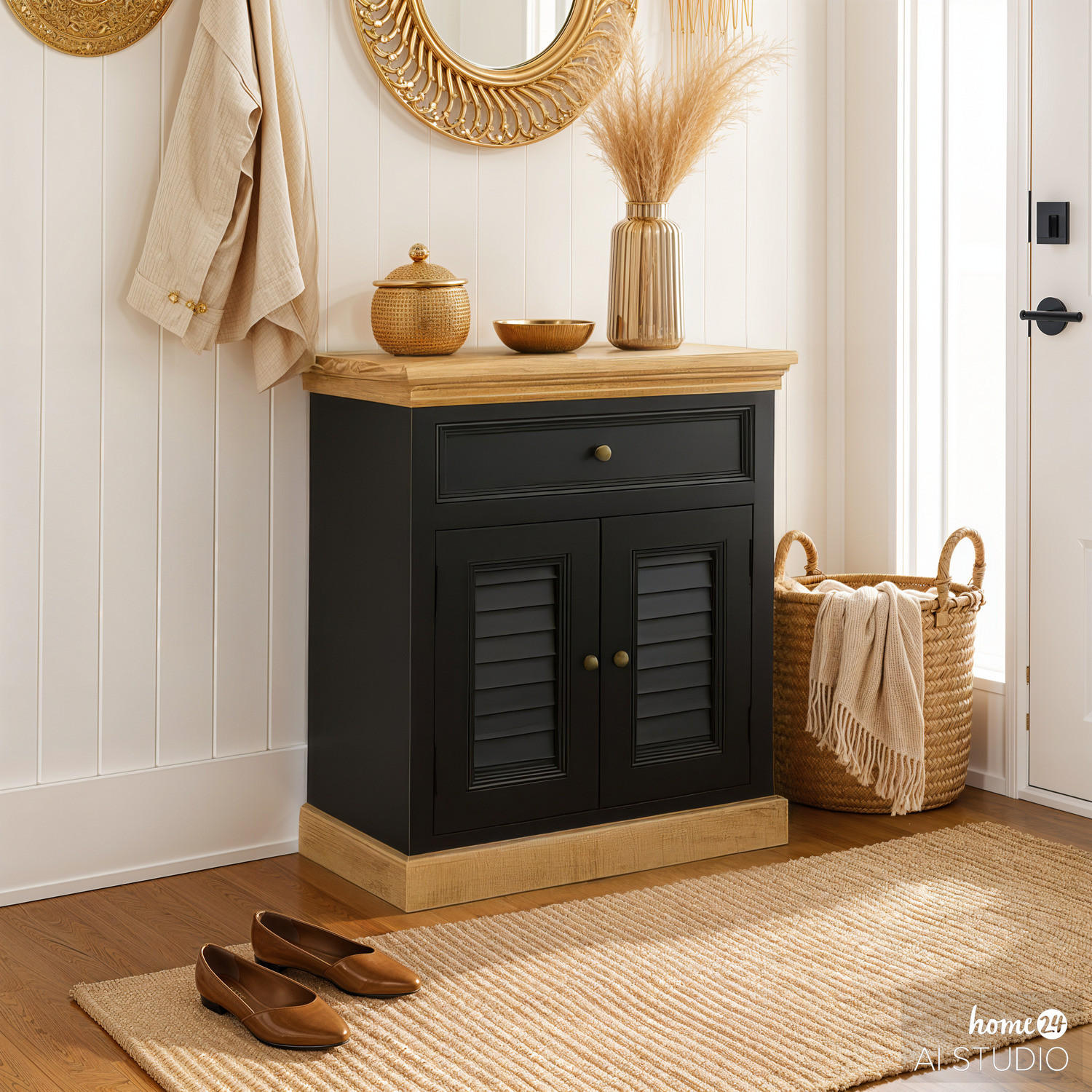 SCHUHKOMMODE - Mango massiv - Schwarz, Holz (80/90/45cm) - home24