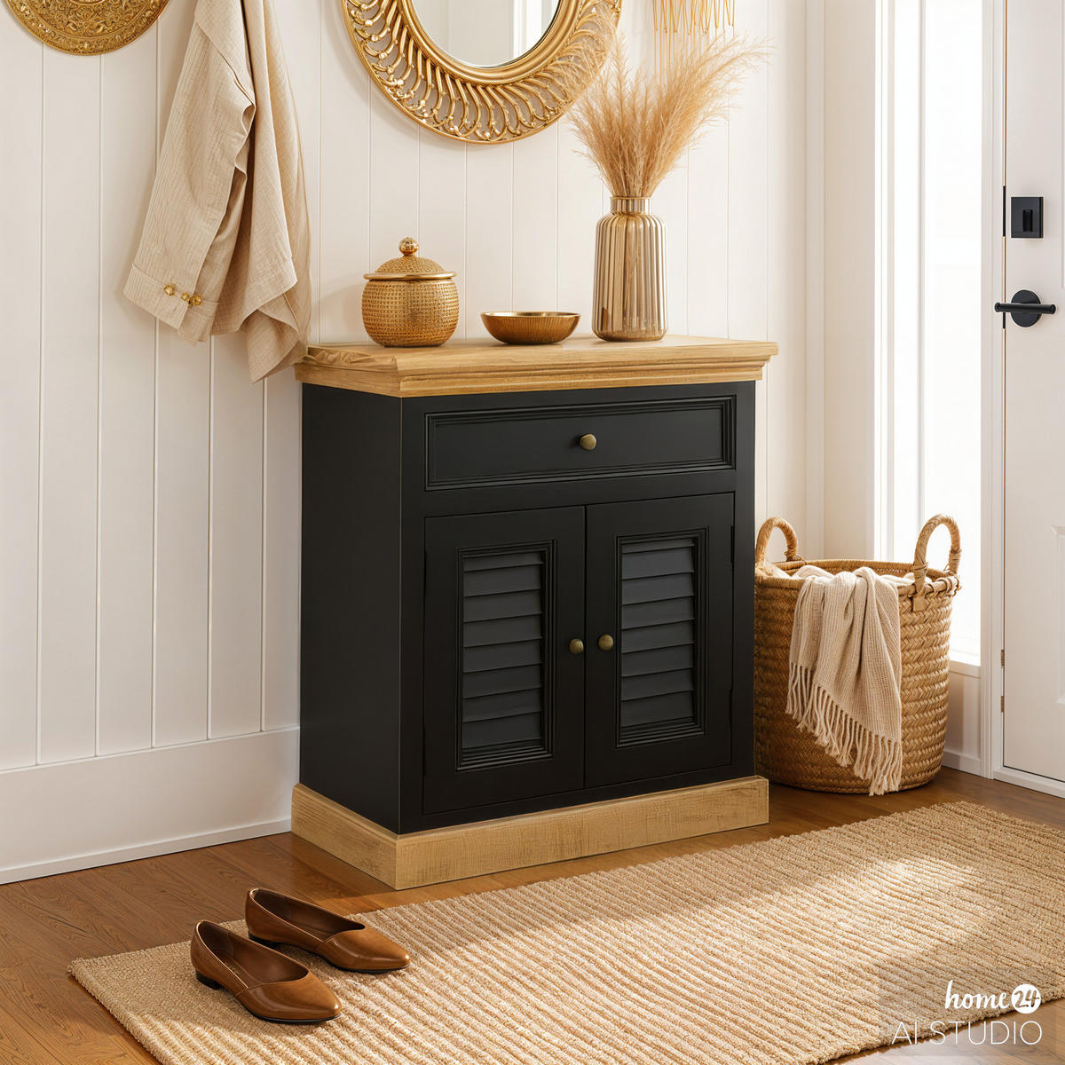 SCHUHKOMMODE - Mango massiv - Schwarz, Holz (80/90/45cm) - home24