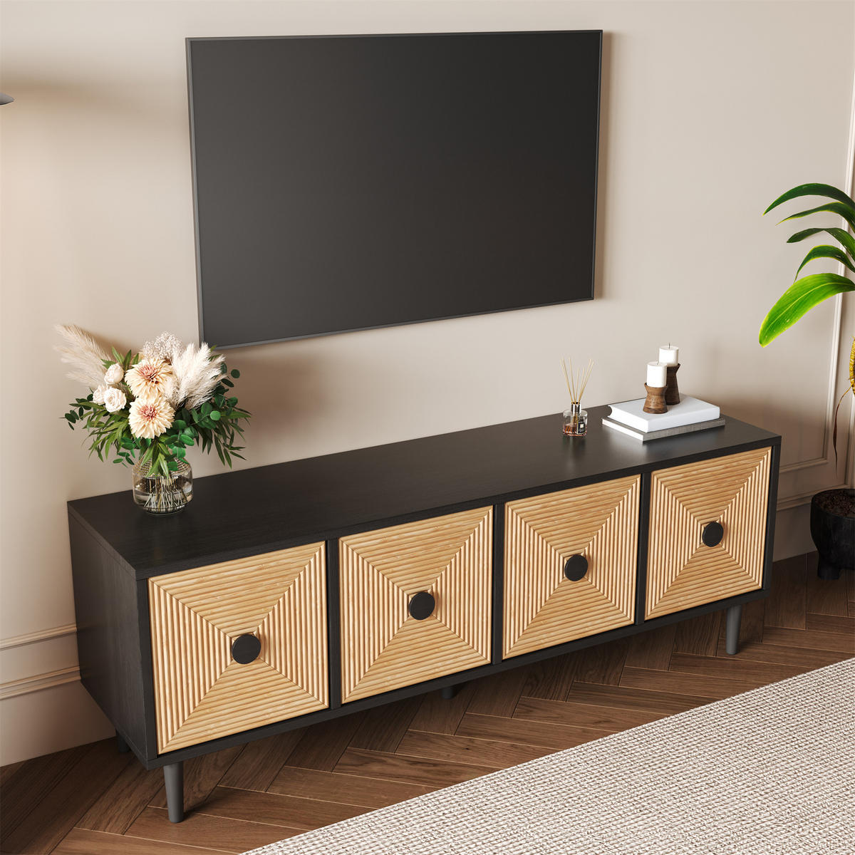 TV-SCHRANK Schwarz 150/38/55 cm - Schwarz, Holzwerkstoff (39.5/55/120cm) - Urban Meuble