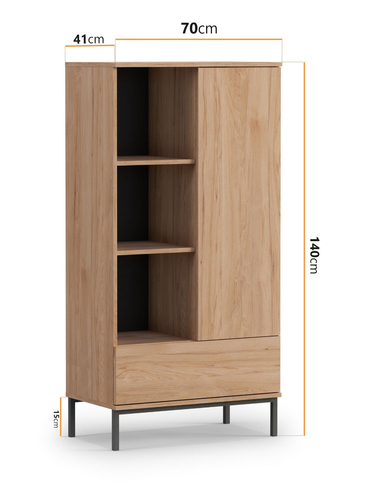 BÜCHERREGAL Dallas 70x140 Hikora - Eichefarben/Schwarz, Holzwerkstoff/Metall (70/140/41cm) - Ravio