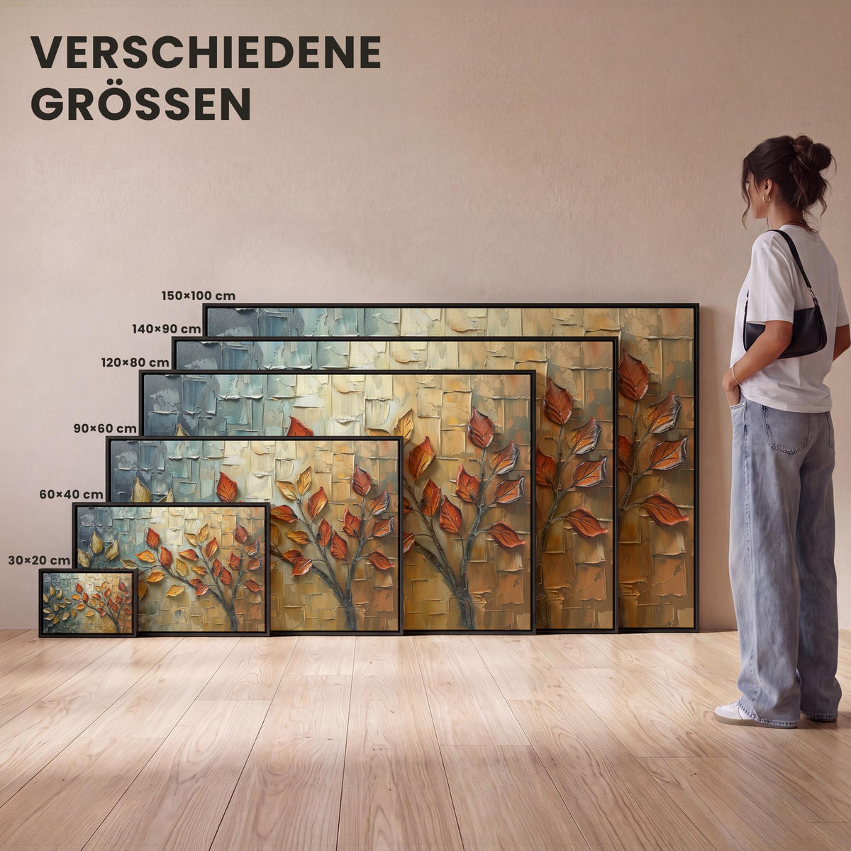 LEINWAND Bilder mit Rahmen - Baum - Abstrakt - Natur - Kunst - 140x90 - Goldfarben, Textil (140/90cm) - MuchoWow