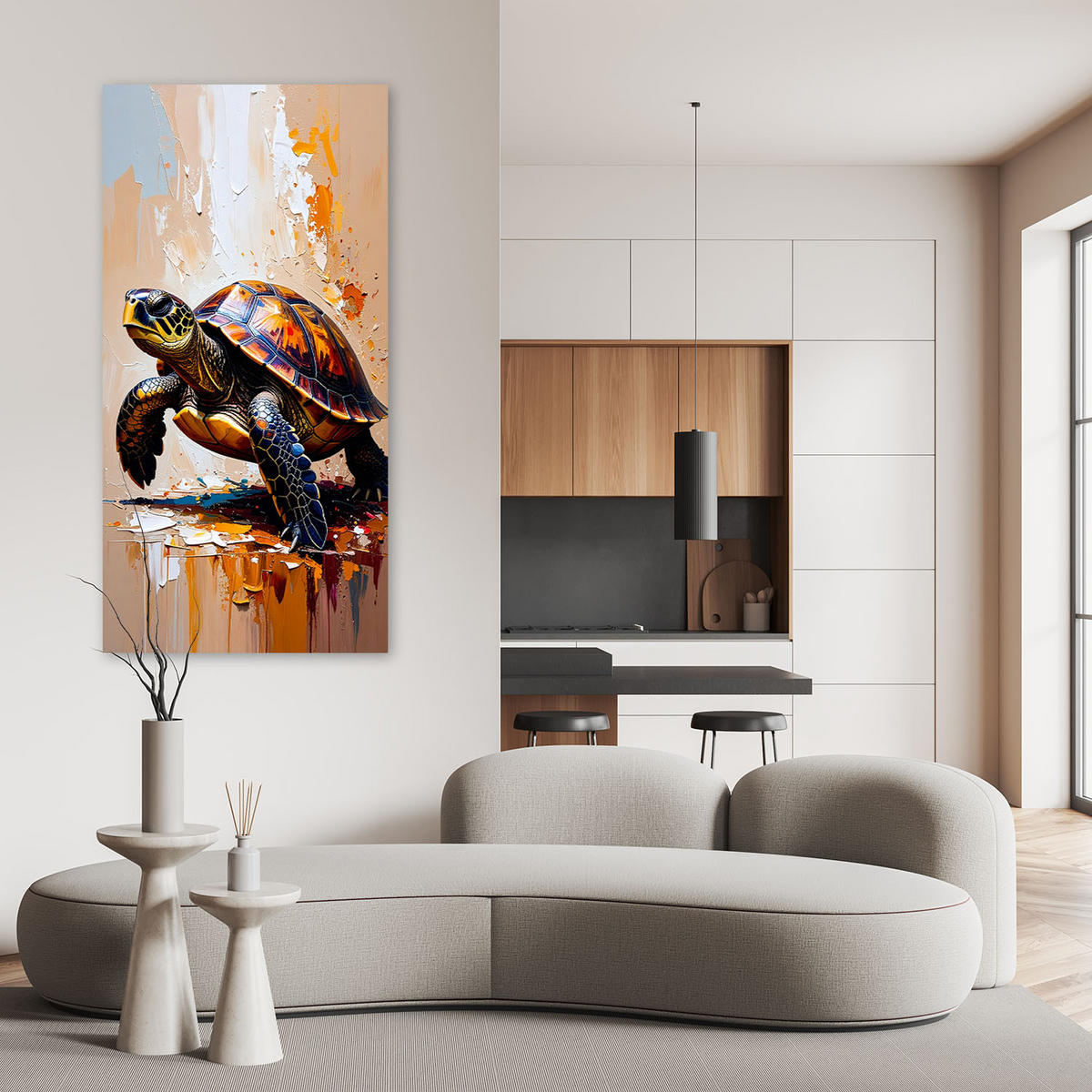 LEINWANDBILD Schildkröte Meer Ozean Natur 60x120cm - Beige, Textil (60/120cm) - Feeby