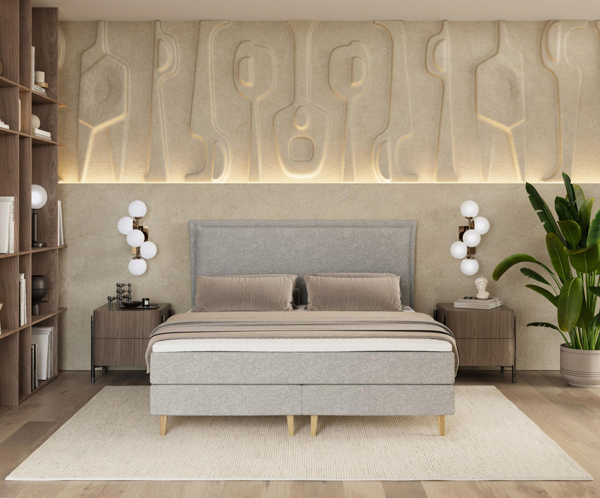 KONTINENTALBETT Calma Hellgrau 120/200 cm mit Matratze und Topper - Hellgrau/Naturfarben, Holz/Holzwerkstoff (120/200cm) - Maison de Reve