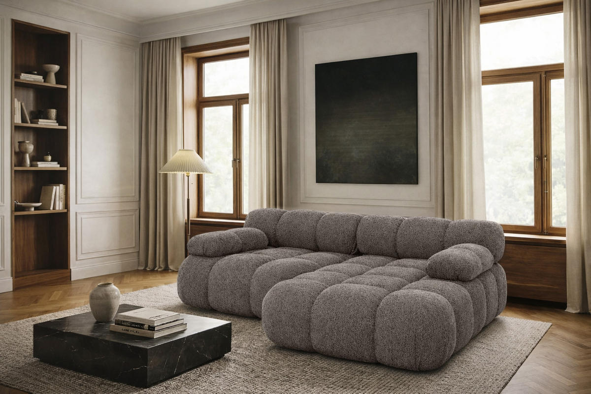 ECKSOFA L-form Mini Modular, Bouclé-Stoff Abriamo, Braun, Rechts, Selia - Braun, Holz (190/160cm) - Kaiser Möbel