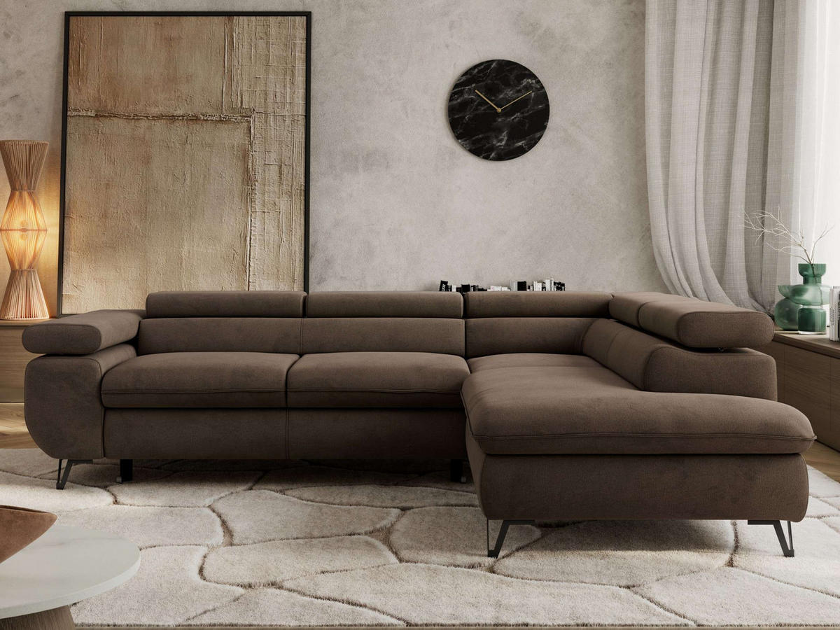 ECKSOFA PABLO L Braun Velvet - Rechts Seite - Schwarz/Braun, Textil/Metall (273/208cm) - MKS