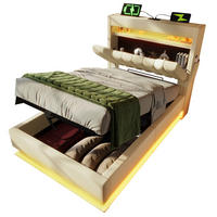 POLSTER EINZELBETT 90x200cm mit USB-C LED Beleuchtung & Hydraulik Beige - Beige, Holz (90/200cm) - FLIEKS