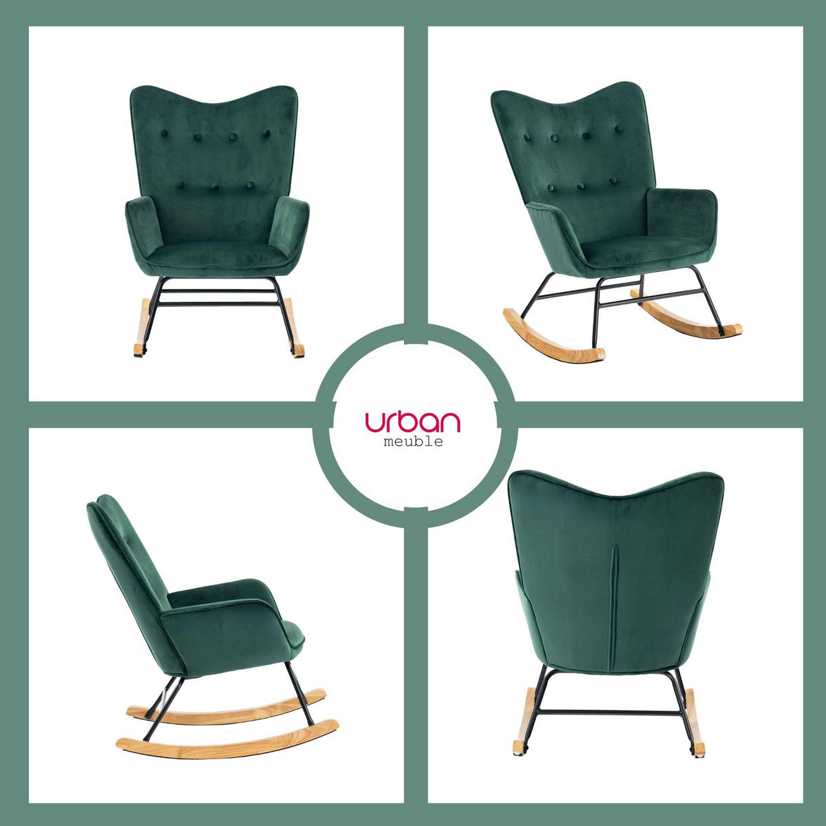 SCHAUKELSESSEL Samt Grün - Dunkelgrün/Eichefarben, Holz/Holzwerkstoff (61/85/81cm) - Urban Meuble