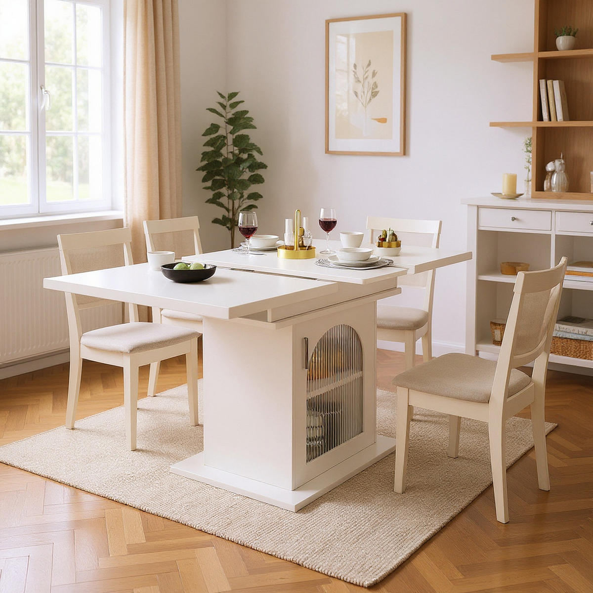 AUSZIEHBARER Esstisch mit 3 Stauräumen, weiß - Weiß, Holz (140/80/76cm) - Meubles Cosy