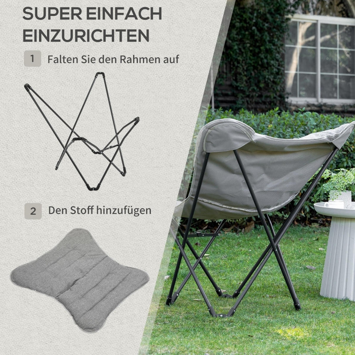 CAMPINGSTUHL faltbar 120 kg Armlehne - Hellgrau, Metall (88/84/74cm) - LEBENLANG