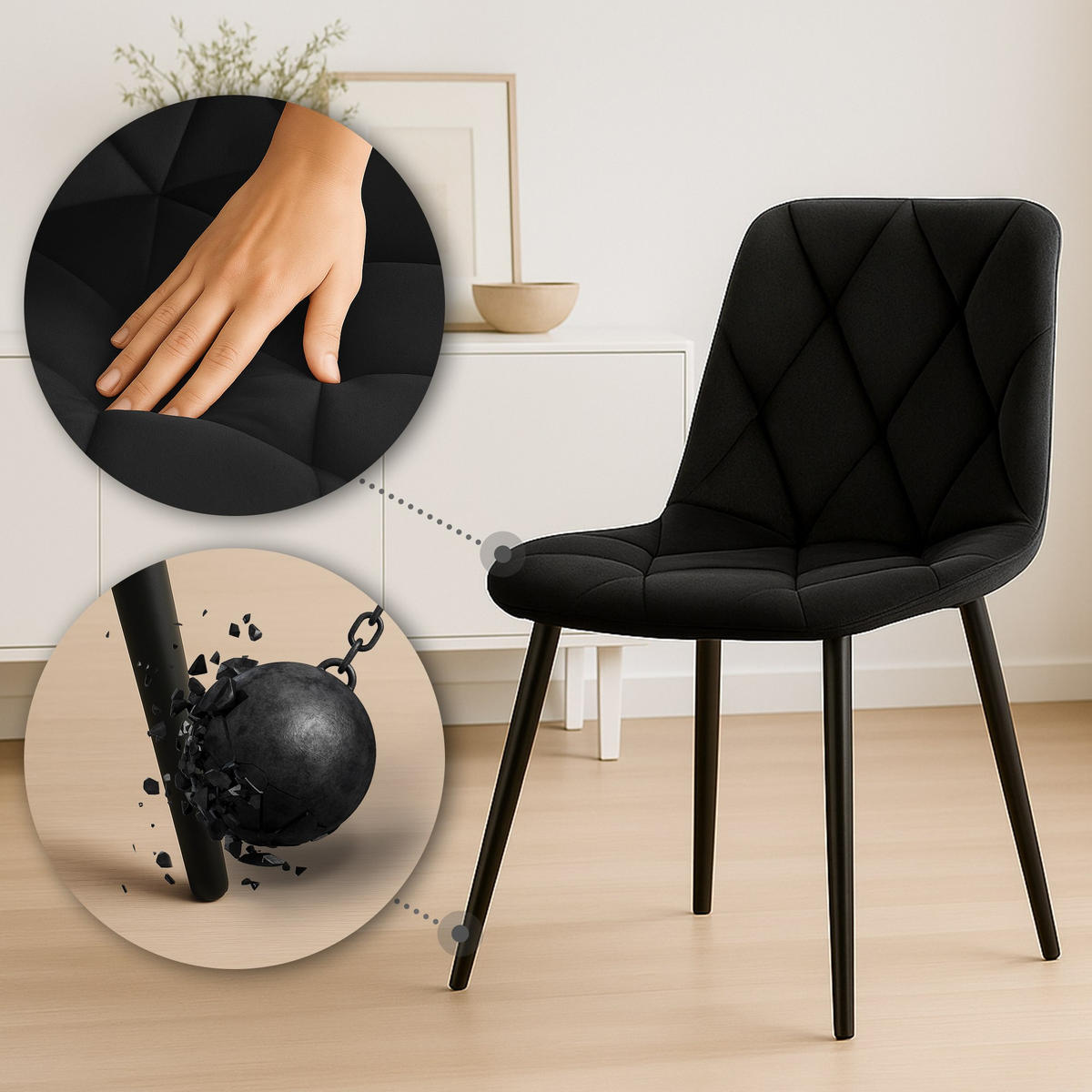 ESSZIMMERSTUHL Samt Schwarz - Schwarz, Textil/Metall (45/85/55cm) - CLP