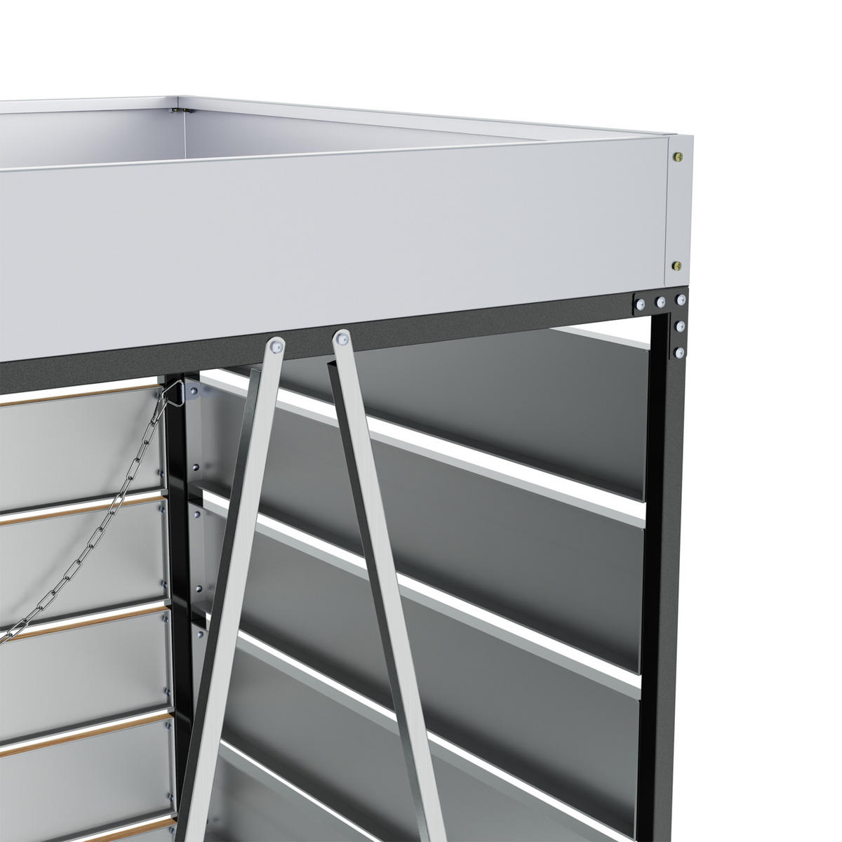 MÜLLTONNENBOX Pflanzdach Holzoptik abschließbar Belüftung - Schwarz, Metall (79/120/131cm) - FLIEKS