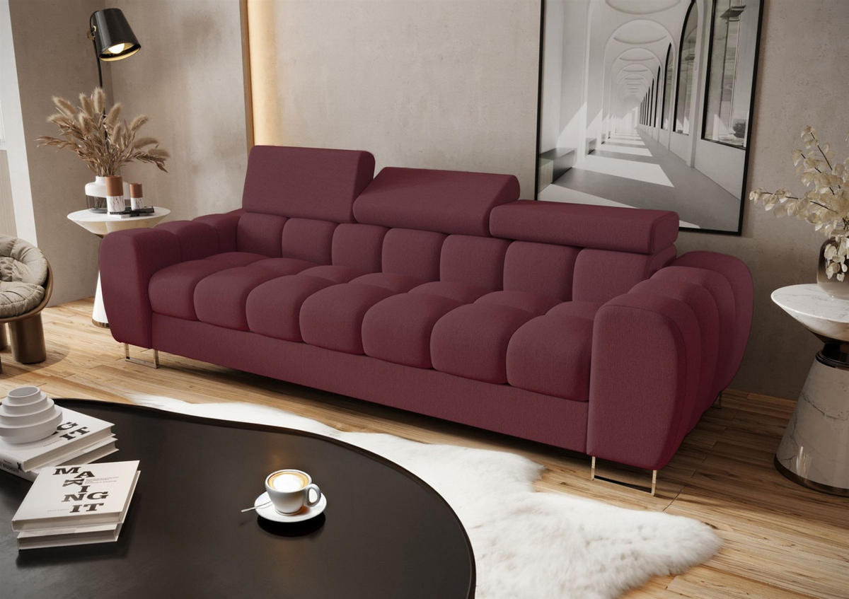 SOFA 3-sitzer Bastien In Stoff Gemma - Rot, Holzwerkstoff/Textil (265/95/97cm) - Fun Möbel
