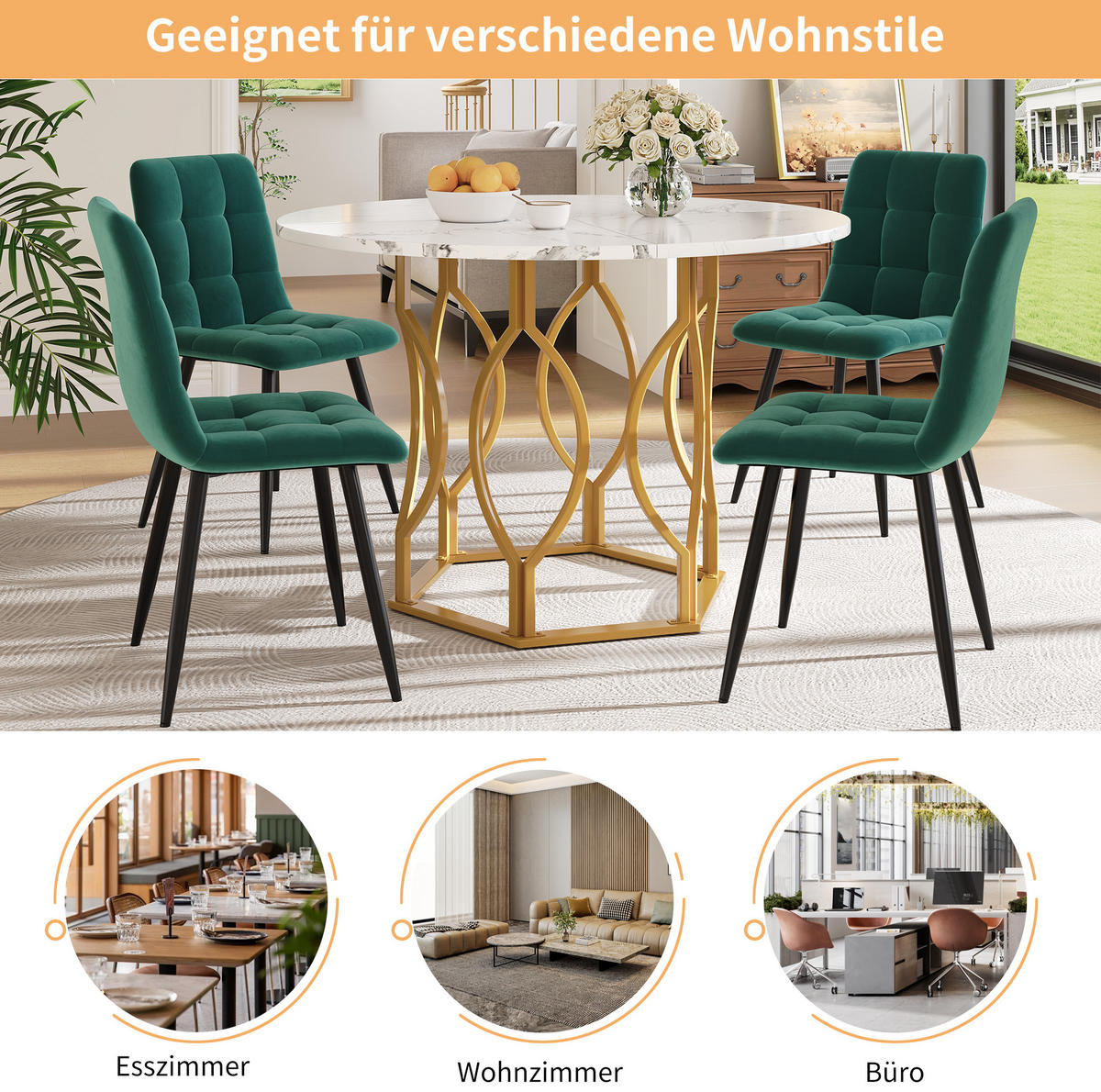 ESSTISCH 100/76/100 cm Weiß/Gold aus MDF und Metall mit verstellbaren Füßen - Goldfarben, Holzwerkstoff (100/100/76cm) - OKMYHOME