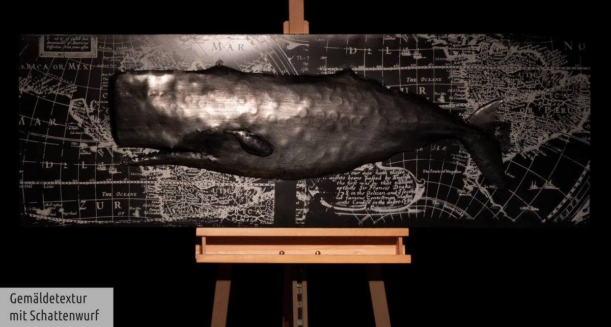 METALLBILD Schwarz-Weiß 144/44 cm - Schwarz, Metall (5.8/44cm) - KUNSTLOFT