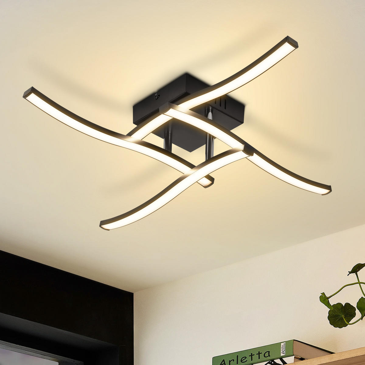 LED DECKENLEUCHTE Solon 50.5/50.5/9.5 cm - Schwarz, Kunststoff (50.5/50.5/9.5cm) - ZMH