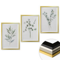 WANDBILDER 3er Set - 40x60 cm Goldrahmen - Pflanzenmuster mit Grün - Goldfarben, Kunststoff (40/60cm) - ArtPrintCave
