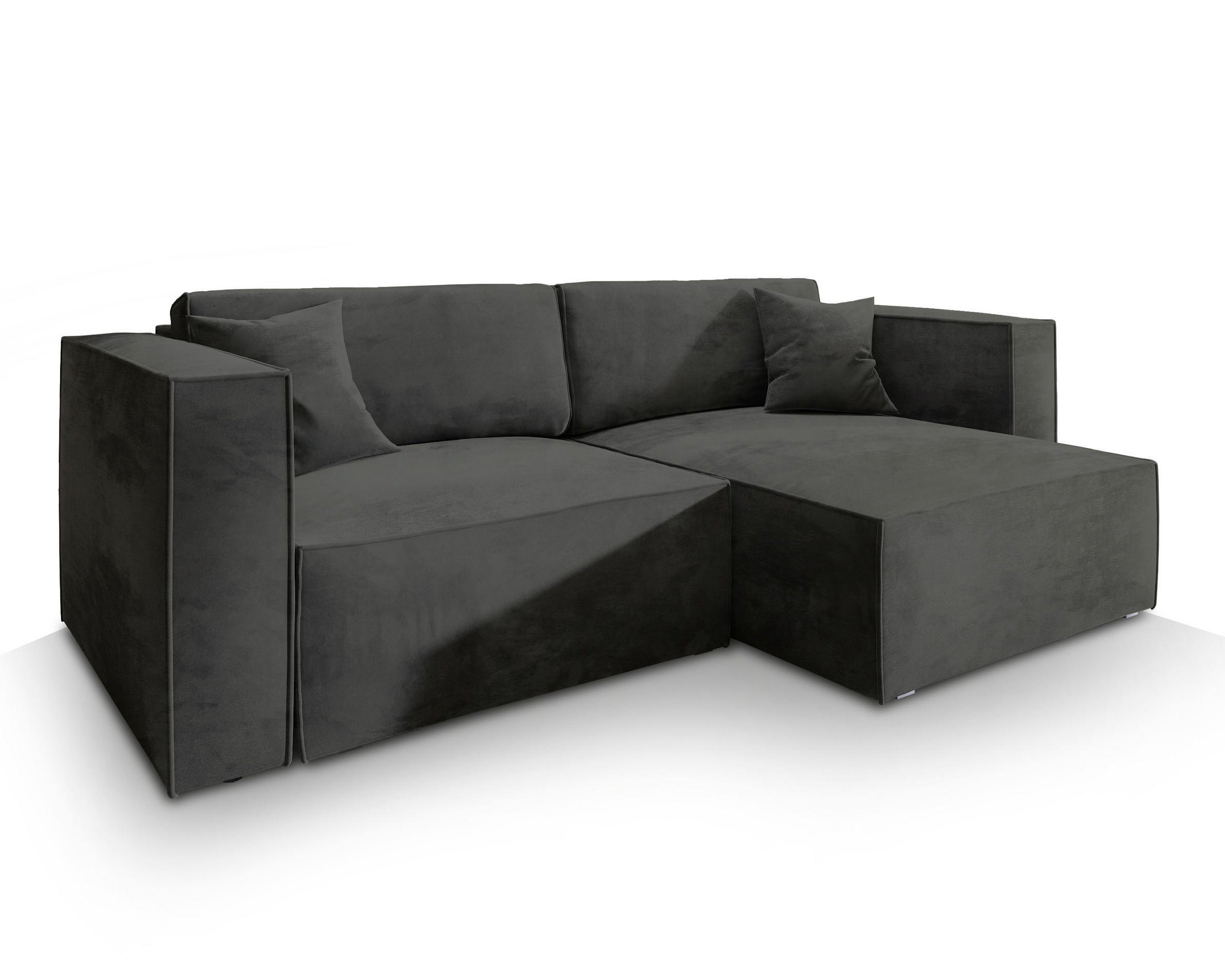 ECKSOFA NERIO M Schwarz Velours-Stoff mit Schlaffunktion - Schwarz, Holz (245/148cm) - MASSENO
