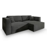 ECKSOFA NERIO M Schwarz Velours-Stoff mit Schlaffunktion - Schwarz, Holz (245/148cm) - MASSENO